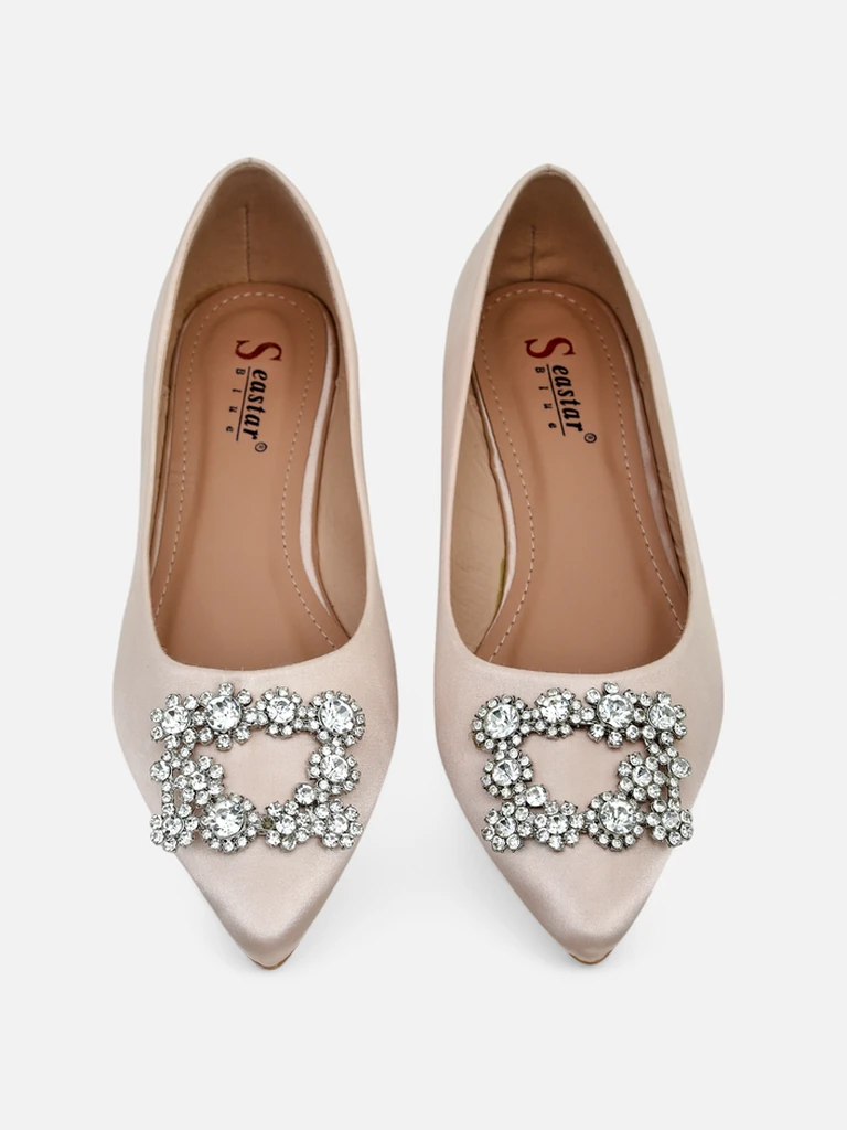 Royalfashion дамски балеринки а-ла сатен с декоративна катарама Legant