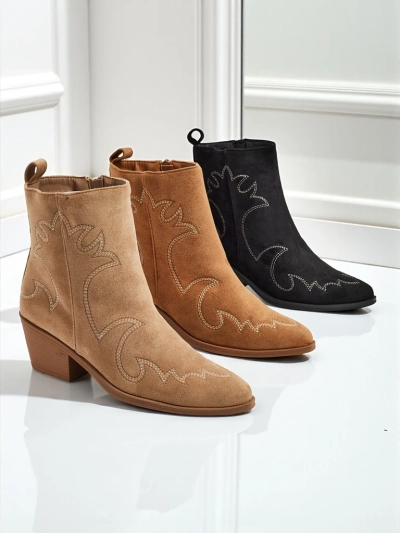 Botki damskie typu kowbojki Velvet Ash– na obcasie