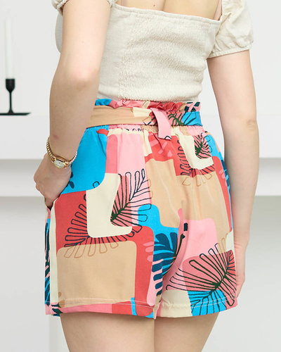 Wzorzyste różowe damskie materiałowe krótkie spodenki- Odzież