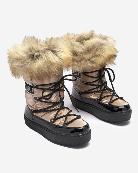 Дамски лакирани ботуши за сняг в златисто-розов цвят Fursav- Footwear
