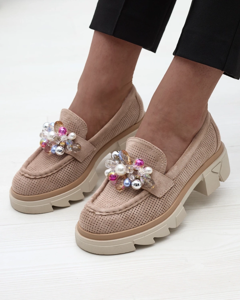 Дамски светлокафяви ажурни мокасини Peloga- Footwear