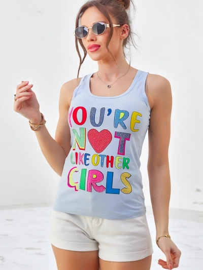 Royalfashion Дамски памучен потник с презрамки и щампи