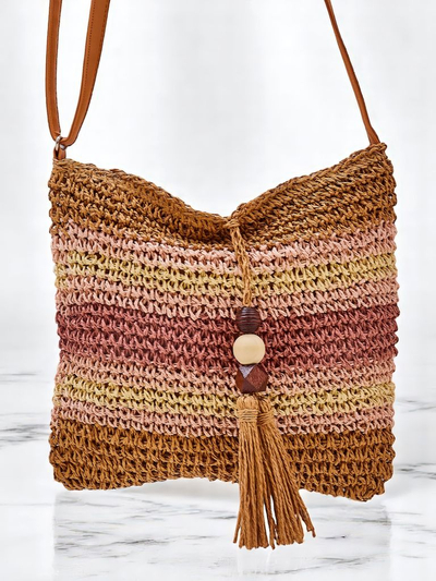 Royalfashion Малка сламена дамска чанта Stripe Charm Mini