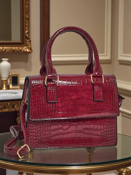 Лакирана малка дамска чанта от еко кожа Veluna