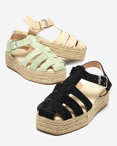 Czarne eko-zamszowe damskie sandały na platformie Keniso - Obuwie