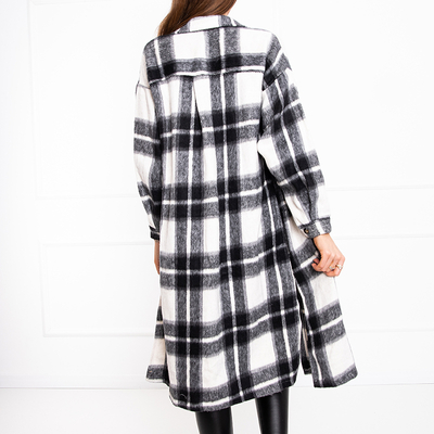 Czarna długa koszula damska w kratę - Odzież