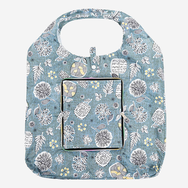 Szara torba zakupowa składana w portfel z roślinnym wzorem - Akcesoria