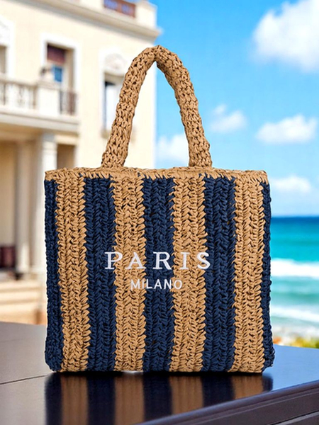 Royalfashion Голяма дамска сламена чанта с плетена сламена лента