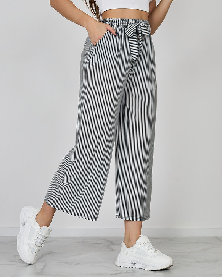 Royalfashion Дамски широки 7/8 панталони на райета