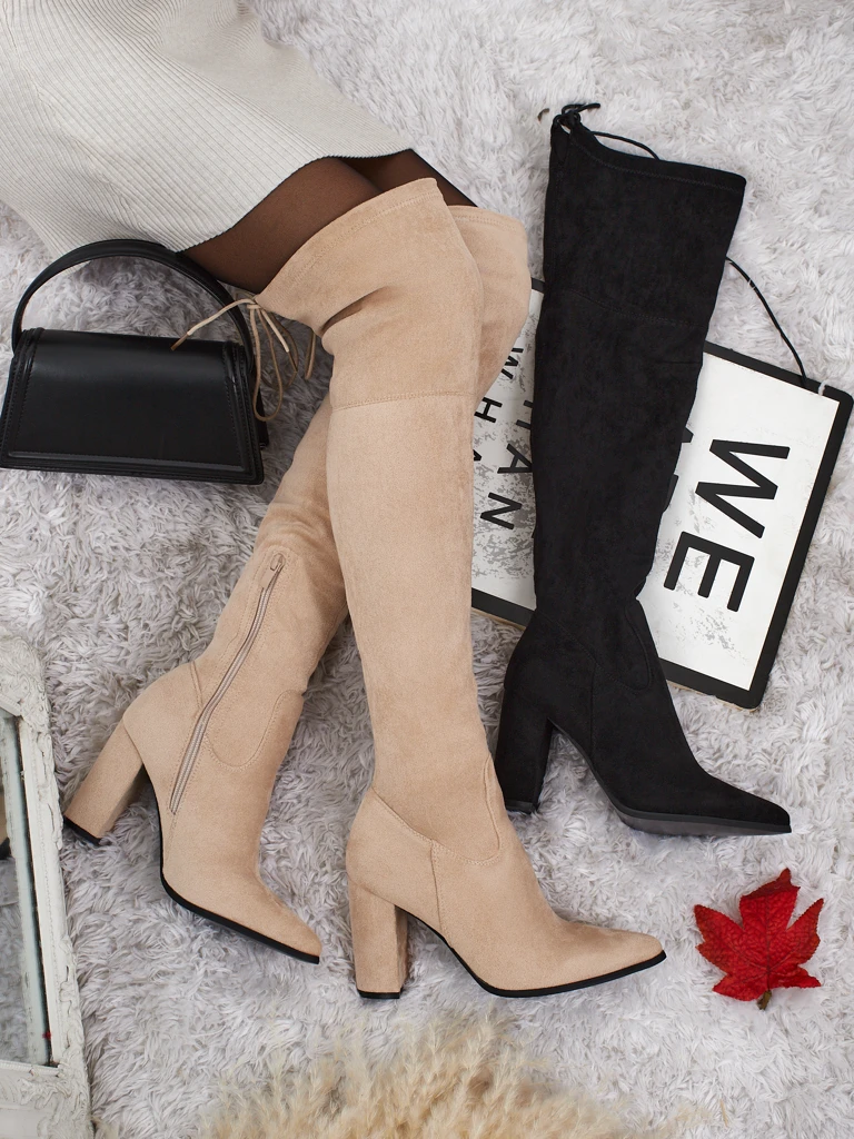 Дамски боти Flora Бежови кожени елегантни за есента