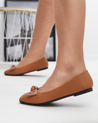 Дамски балерини в цвят камила с декорация на носа Caxien- Footwear