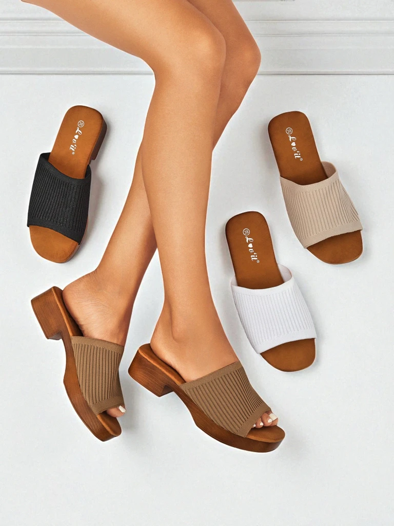 Royalfashion Дамски чехли на нисък ток Ribbed Grace