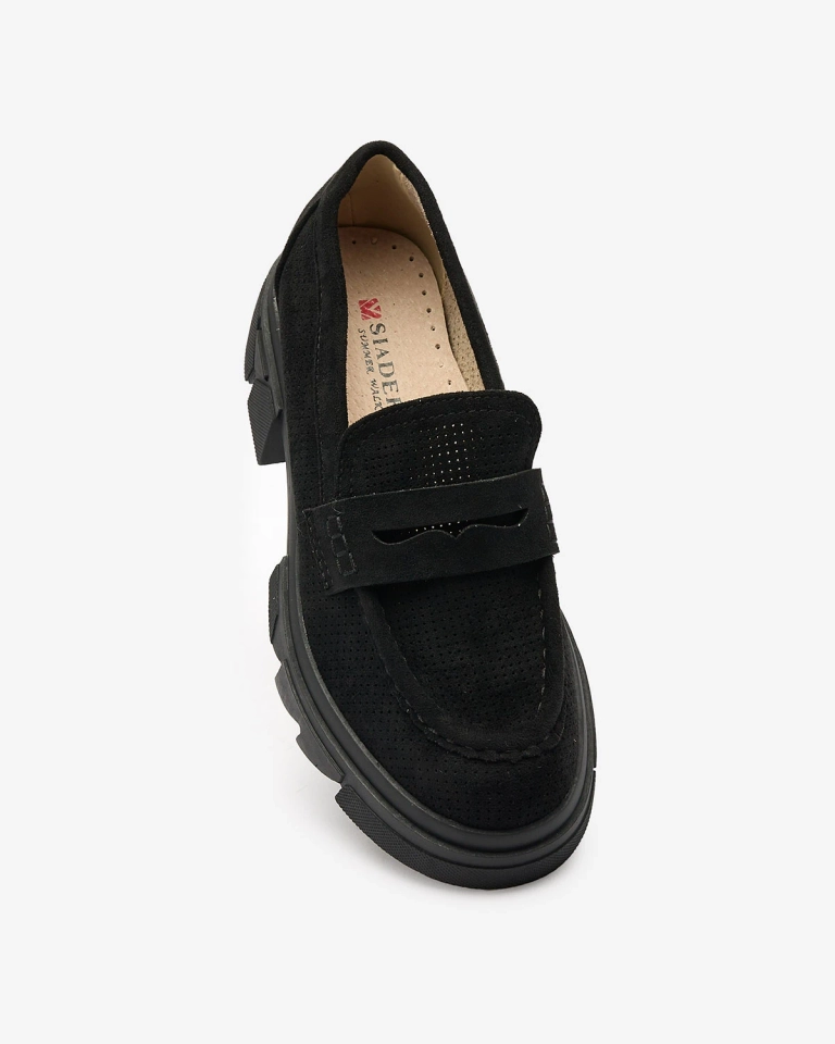 Royalfashion Черни дамски ажурни мокасини Lace Glide