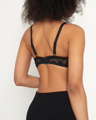 Czarny biustonosz damski z koronką - Bielizna