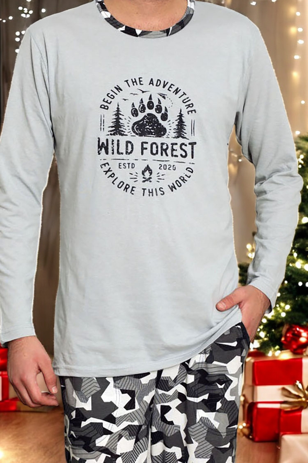 Тъмносиня мъжка пижама с кариран панталон - Облекло