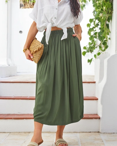 Royalfashion Дамска миди пола от вискоза, лятна и ефирна с два джоба