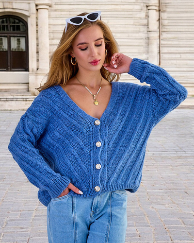 Royalfashion Дамски плетен пуловер с копчета