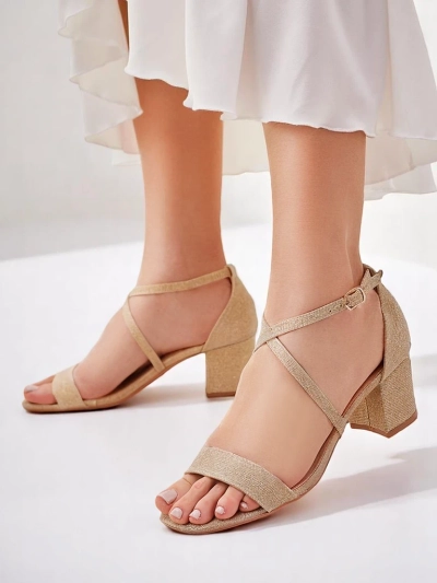 Дамски сандали Royalfashion Aurelia от плат на ток, златисти 41