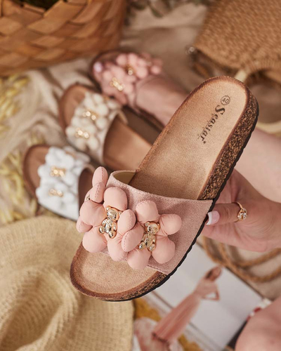 Royalfashion Дамски джапанки със златни мечета и цветя Isaralle