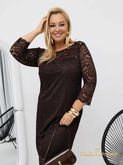 Дамска миди рокля с дантела и 3/4 ръкави Elegant Star