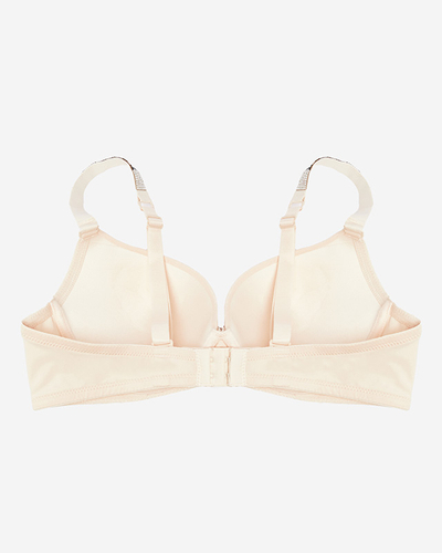 Бежов едноцветен сутиен с подплънки и украсени презрамки - Бельо