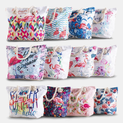 Wielokolorowa plażowa torba z flamingami - Akcesoria