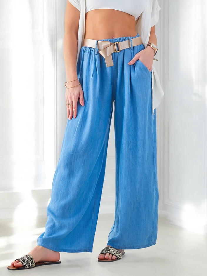 Royalfashion Въздушни широки дамски панталони с колан