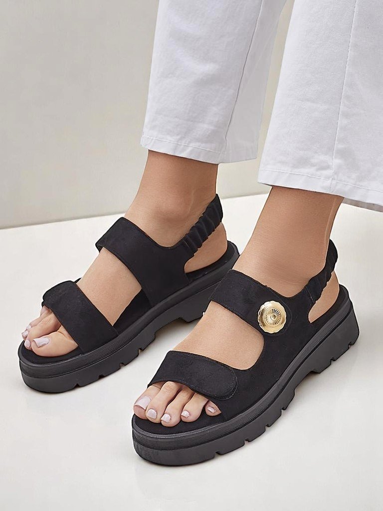 Дамски сандали Royalfashion Anthea Nero – черен велур, платформа 5 см