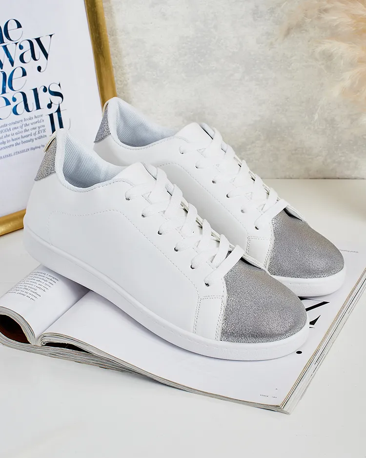 Дамски маратонки Royalfashion Calista сребристо-бели стилни еко кожа