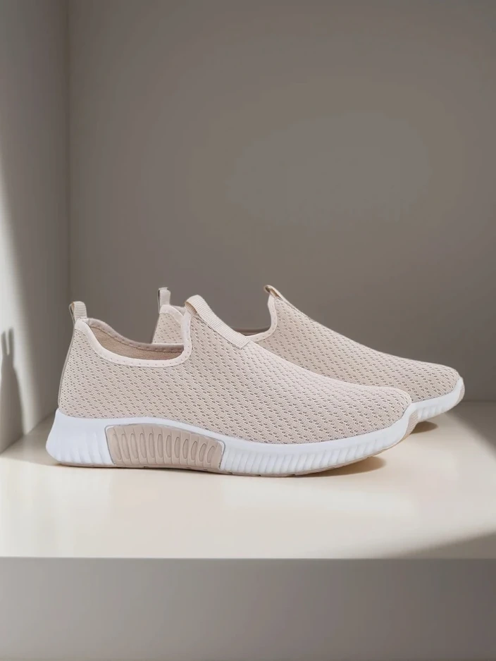 Дамски бежови сникърси Eulalia Slip-On плосък ток плат лято пролет