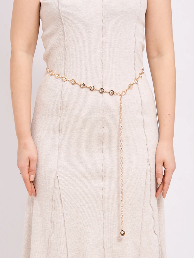 Aurelia Bella Donna – дамски метален колан с кристали, златен 115 см