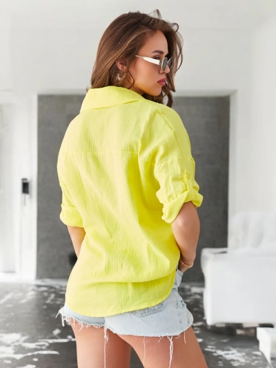 Рокля Royalfashion от памук за жени с релеф и V-образно деколте с 3/4 ръкави