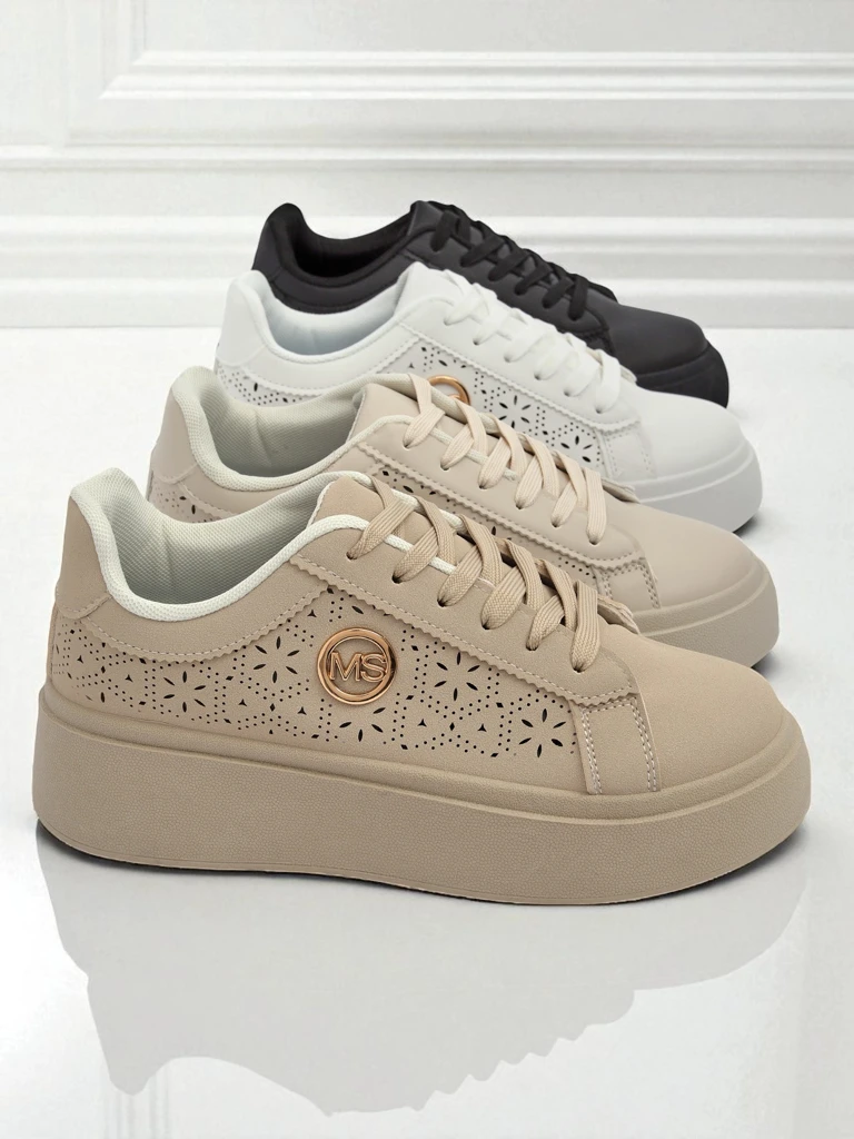 Дамски сникърси платформа Callista Royalfashion екрю еко кожа