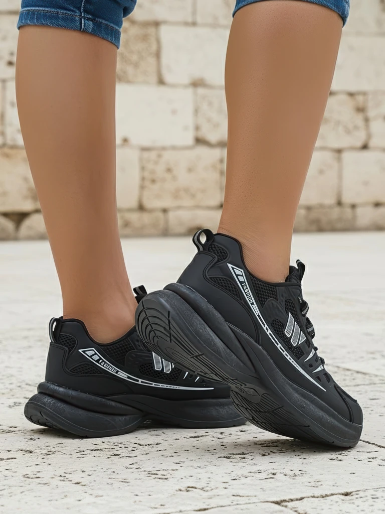 Дамски спортни обувки Royalfashion Hypatia черни с плосък ток 5 см