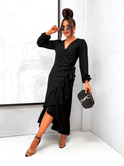 Royalfashion Завързана дамска миди рокля с волани