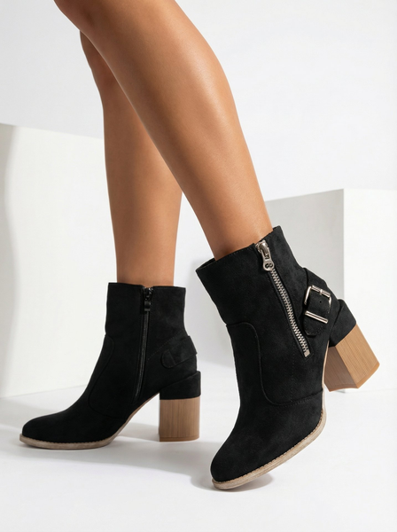 Royalfashion Черни дамски ботуши на токчета от екокожа Acimra