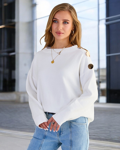 Royalfashion Тънък дамски пуловер с декорации на раменете