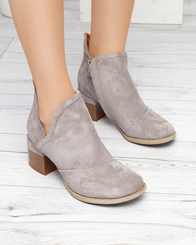 Szare damskie ocieplane botki na słupku Karela - Obuwie