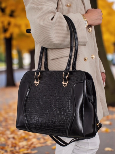 Дамска чанта тип shopper от еко кожа с релеф Iron Lace