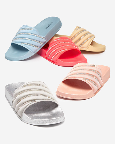 Koralowe damskie klapki z cyrkoniami Mytaris - Obuwie