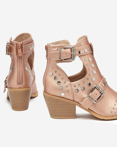 Różowo- złote botki na słupku z dżetami Farrcy- Obuwie