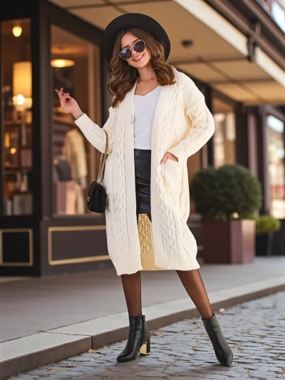 Royalfashion Плетена дамска пончо-пуловер стил