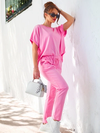 Royalfashion Женски памучен комплект с къси ръкави и прави панталони