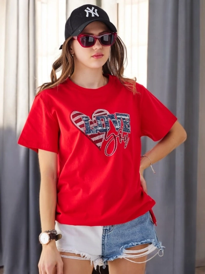 Royalfashion Дамска памучна тениска LOVE с камъни