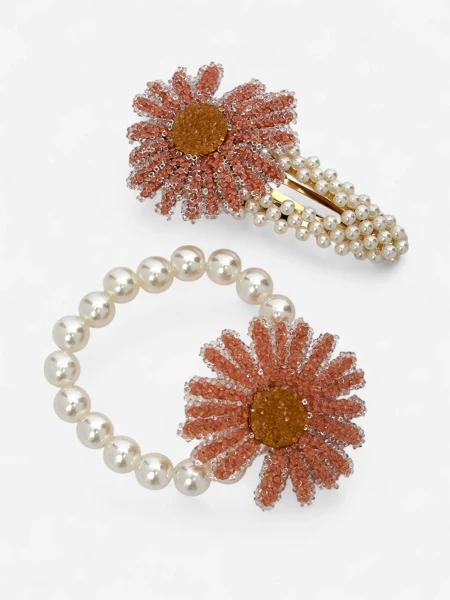 Royalfashion Комплект фиби и ластици за коса с цвете Flora Perla