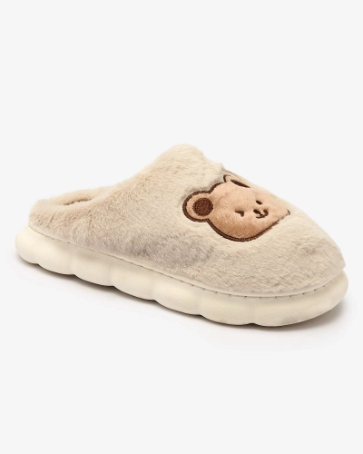 Royalfashion Светлосиви дамски чехли от естествена кожа с мече Hettres