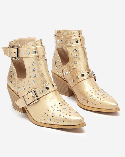 Złote botki na słupku z dżetami Farrcy- Obuwie