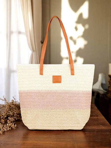 Royalfashion Голяма дамска чанта от слама с широки райета