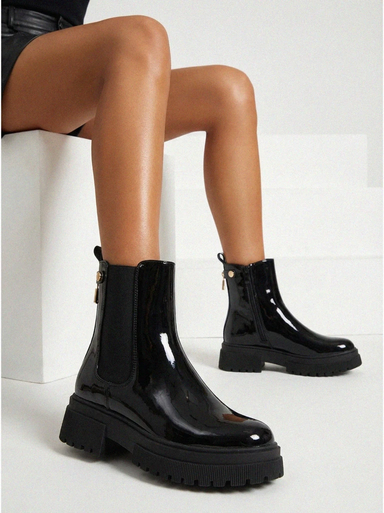 Лакирани дамски еко кожени боти Calebi