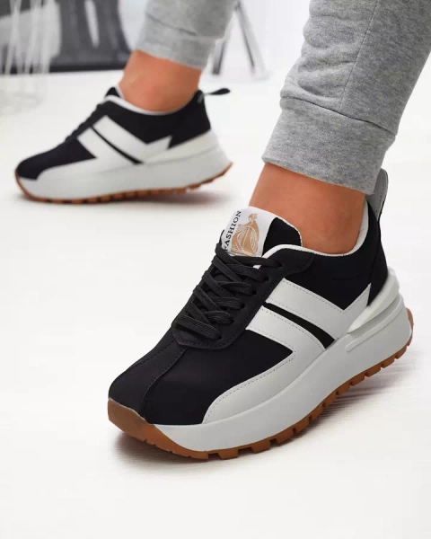 Дамски черни спортни обувки от екокожа с цветни вложки Tifora- Footwear